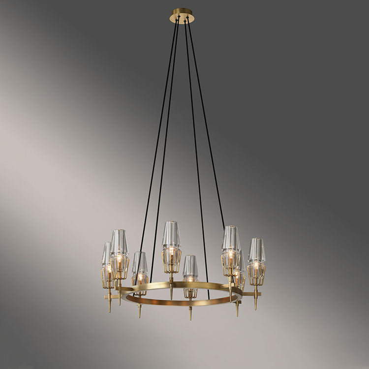 David Glass Round Chandelier Brass-MEET LIGHTING