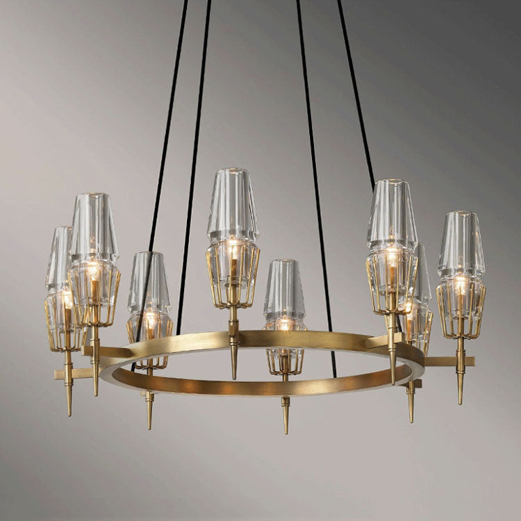 David Glass Round Chandelier Brass-MEET LIGHTING
