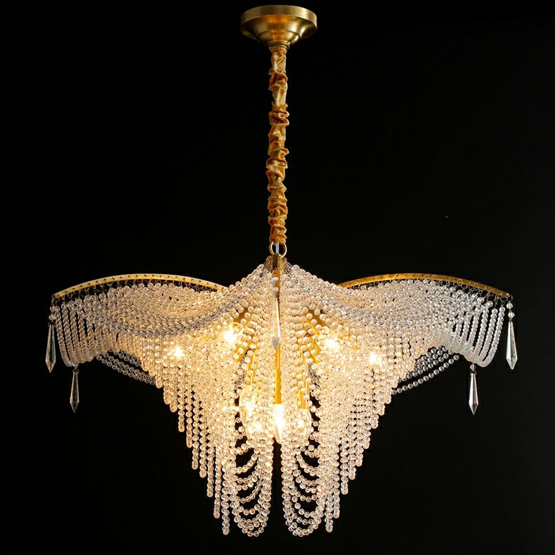 Decorative Beaded Crystal Brass Chandelier Elegant Ceiling Light Fixture For Living Room/ Bedroom-MEET LIGHTING