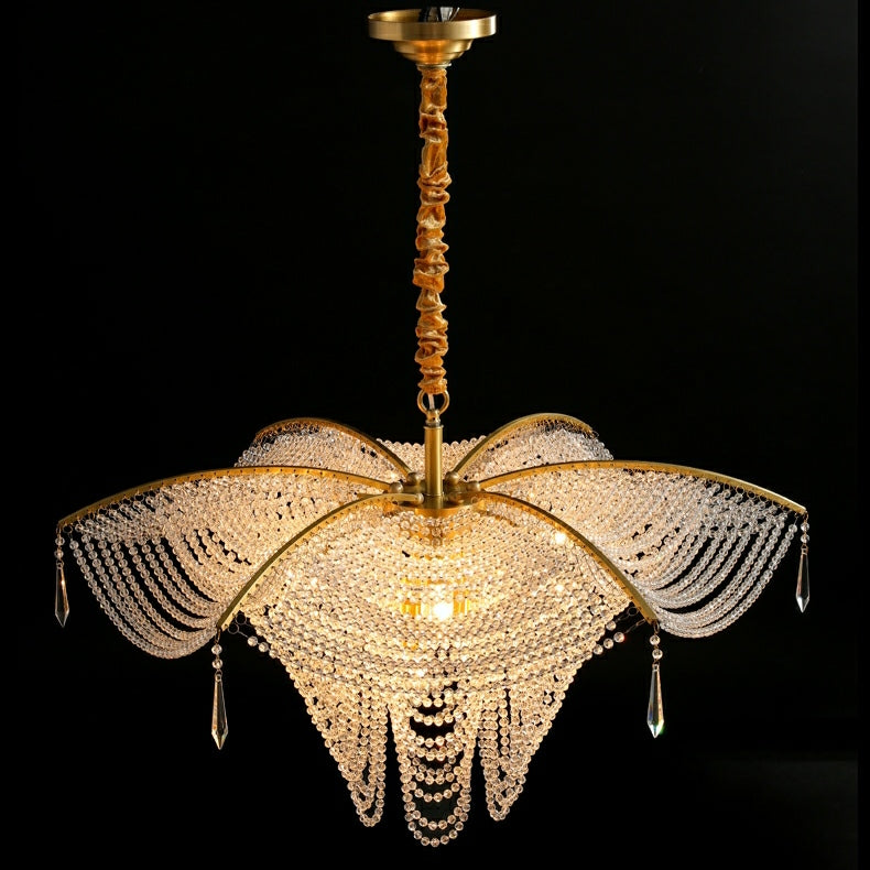 Decorative Beaded Crystal Brass Chandelier Elegant Ceiling Light Fixture For Living Room/ Bedroom-MEET LIGHTING