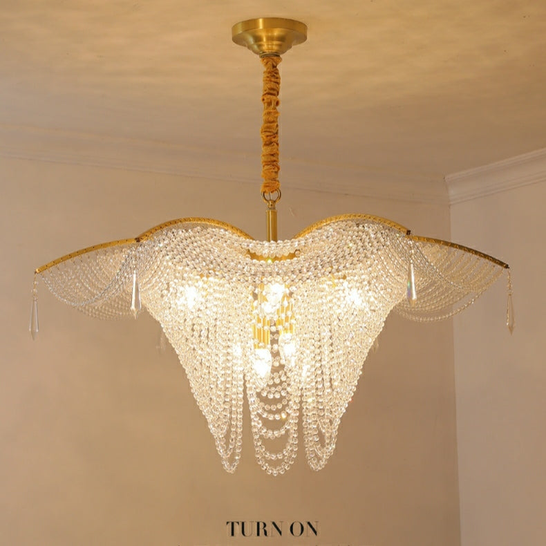Decorative Beaded Crystal Brass Chandelier Elegant Ceiling Light Fixture For Living Room/ Bedroom-MEET LIGHTING