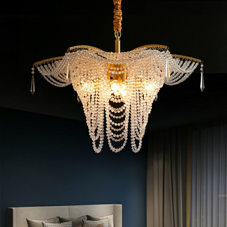 Decorative Beaded Crystal Brass Chandelier Elegant Ceiling Light Fixture For Living Room/ Bedroom-MEET LIGHTING