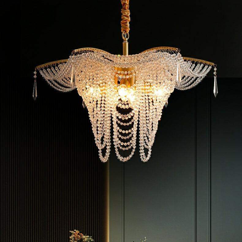 Decorative Beaded Crystal Brass Chandelier Elegant Ceiling Light Fixture For Living Room/ Bedroom-MEET LIGHTING