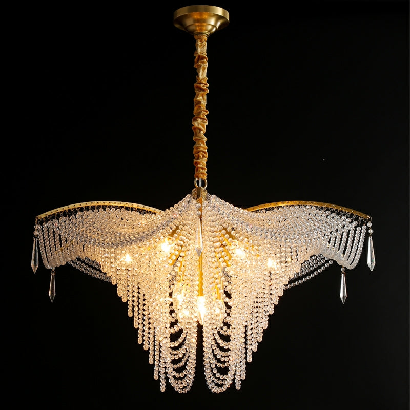 Decorative Beaded Crystal Brass Chandelier Elegant Ceiling Light Fixture For Living Room/ Bedroom-MEET LIGHTING
