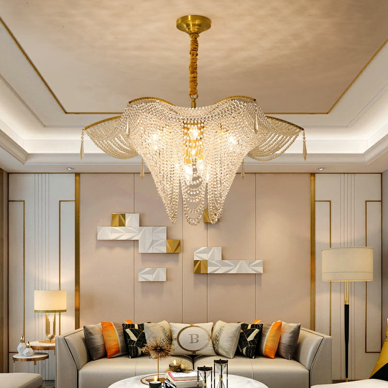 Decorative Beaded Crystal Brass Chandelier Elegant Ceiling Light Fixture For Living Room/ Bedroom-MEET LIGHTING