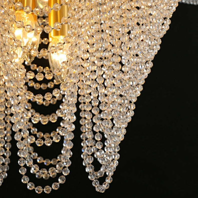 Decorative Beaded Crystal Brass Chandelier Elegant Ceiling Light Fixture For Living Room/ Bedroom-MEET LIGHTING