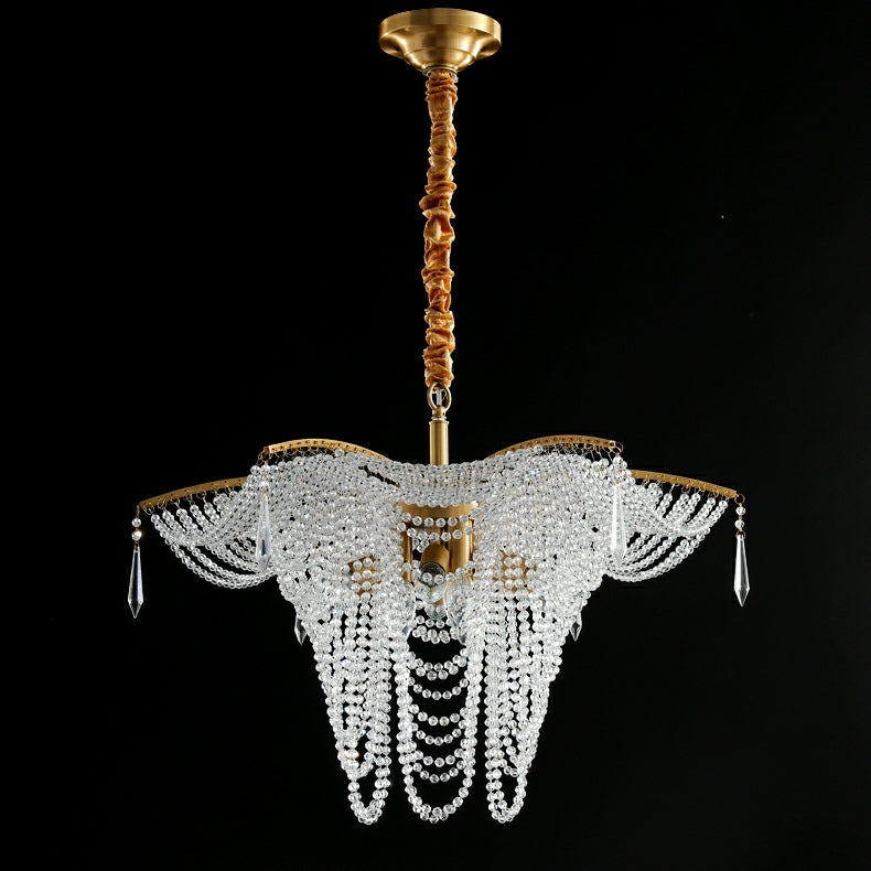 Decorative Beaded Crystal Brass Chandelier Elegant Ceiling Light Fixture For Living Room/ Bedroom-MEET LIGHTING