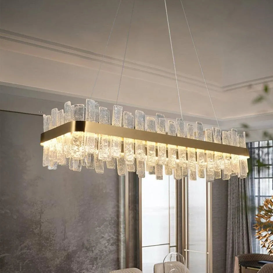 Flake Crystal Rectangle Chandelier-MEET LIGHTING
