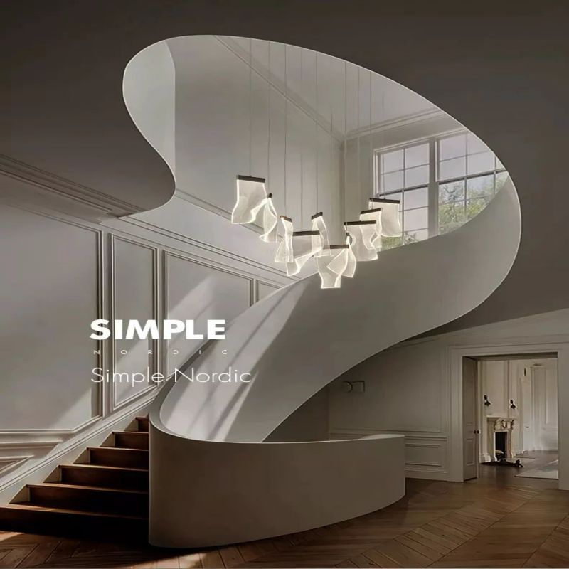 Flame Round Chandelier For Staircase-MEET LIGHTING