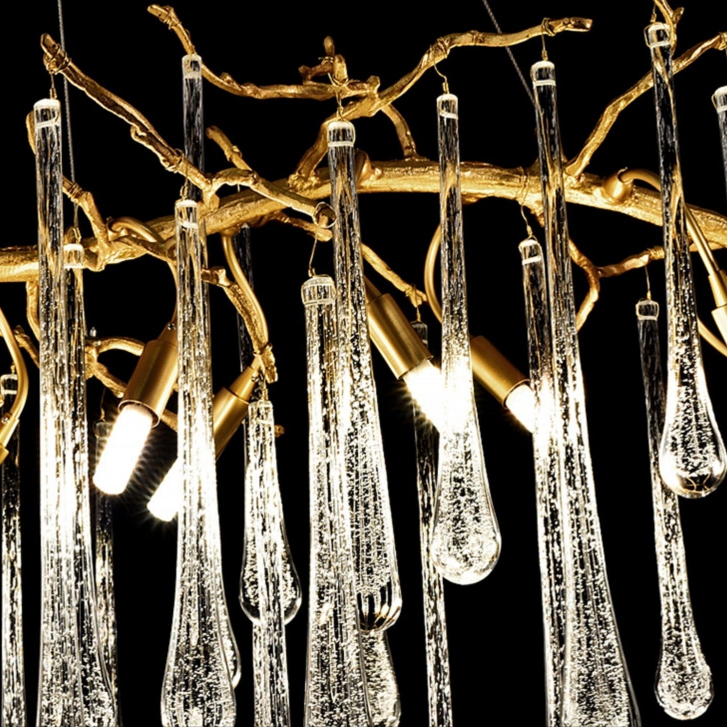 French Style Living Room Branch Crystal Drops Chandelier Modern Copper Gold Finish Dining Room Ceiling Lighting Fixture-MEET LIGHTING