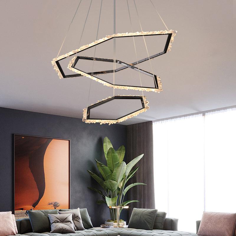 Gina Hexagonal Rock Crystal Black Ring Chandelier-MEET LIGHTING