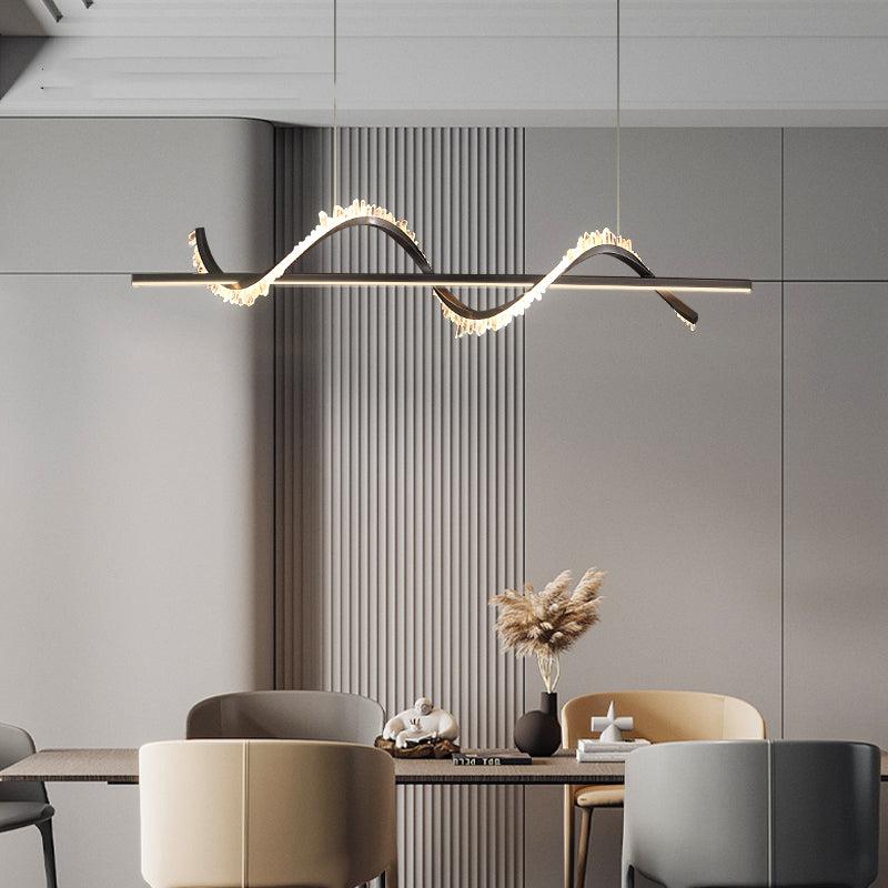 Gina Spiral Rock Crystal Chandelier,Linear Dining Room Chandelier-MEET LIGHTING