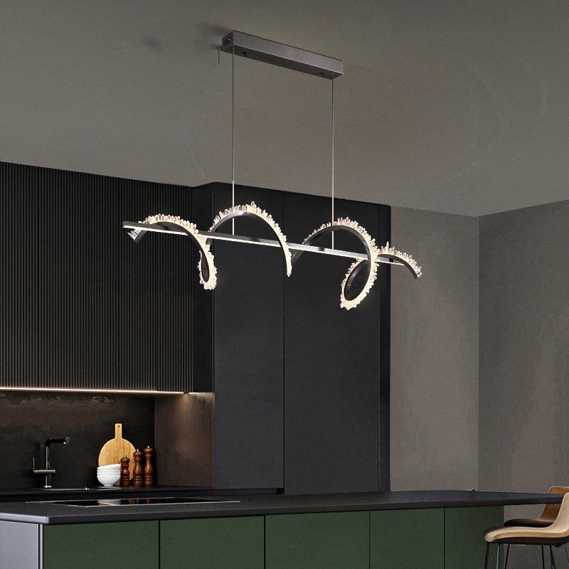 Gina Spiral Rock Crystal Chandelier,Linear Dining Room Chandelier-MEET LIGHTING