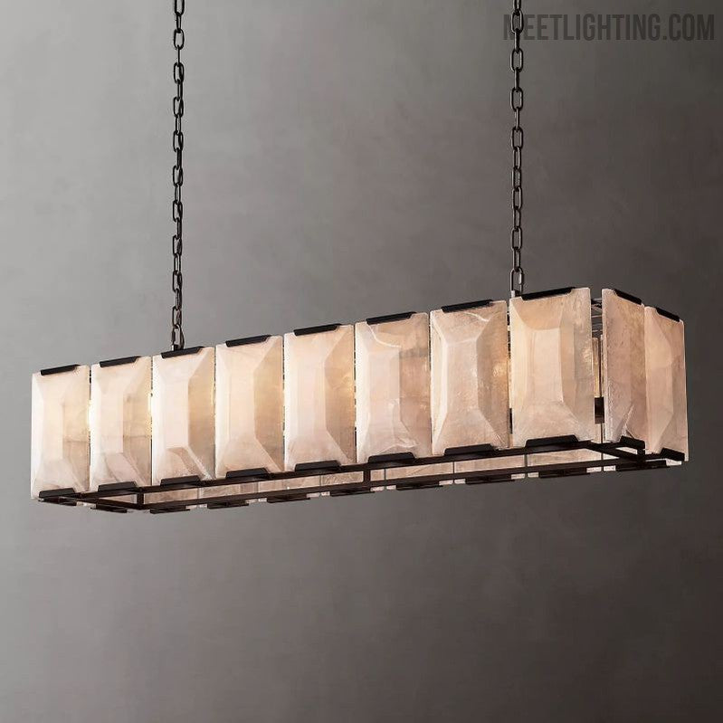 Harlow Calcite Rectangular Chandelier 55"-MEET LIGHTING
