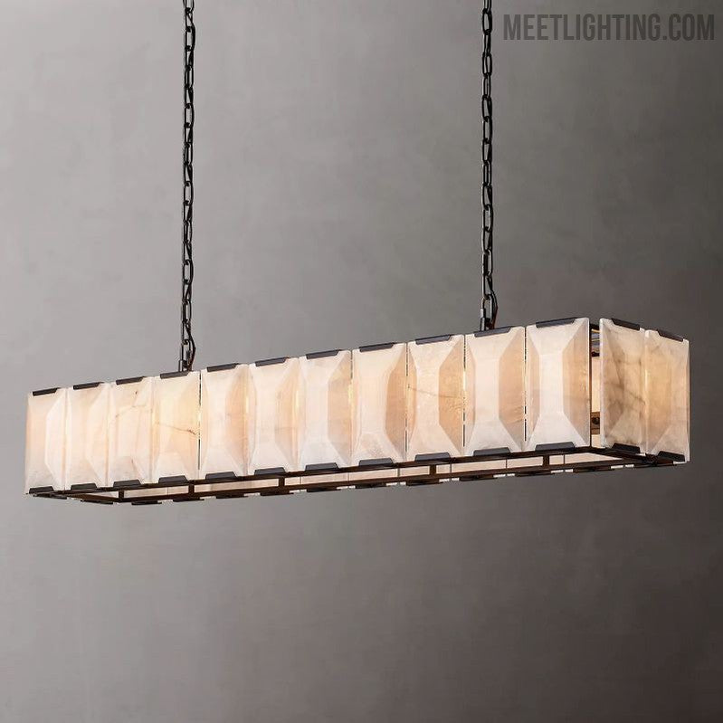 Harlow Calcite Rectangular Chandelier 74"-MEET LIGHTING