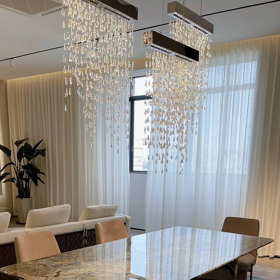 Modern Creative Waterfall Tassel Crystal Chandelier for Dining Room/Kitchen Island-MEET LIGHTING
