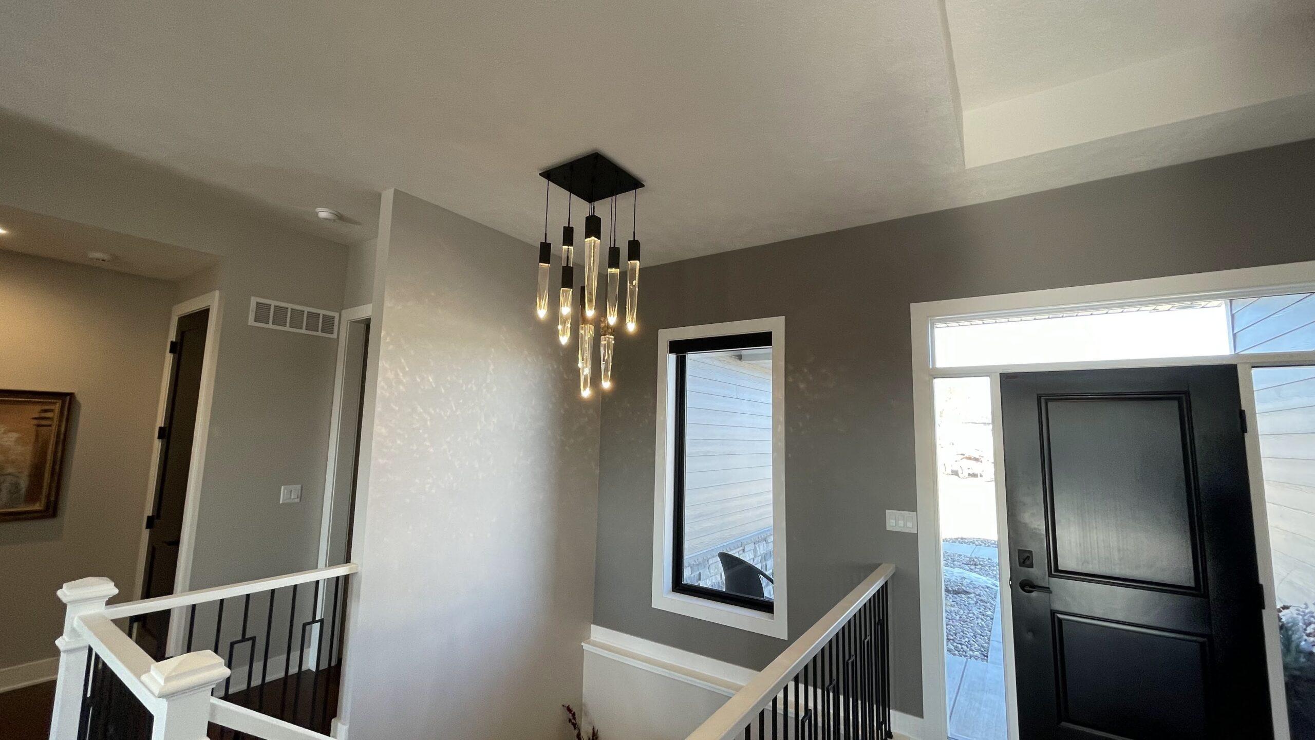 Modern Light Luxury Round/Rectangle Floating Glacier Crystal Chandelier in Black Finish for Kitchen Island/ Staircase/Living Room-MEET LIGHTING