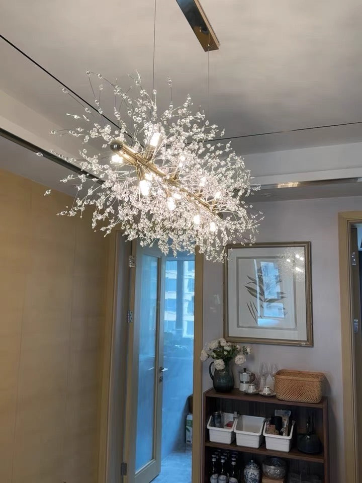 Dandelion Crystal Chandelier Light Firefly/ Glowworm Hanging Lamp Pendant For Rectangle Dining Room-MEET LIGHTING