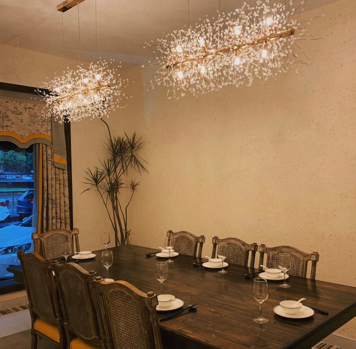 Dandelion Crystal Chandelier Light Firefly/ Glowworm Hanging Lamp Pendant For Rectangle Dining Room-MEET LIGHTING