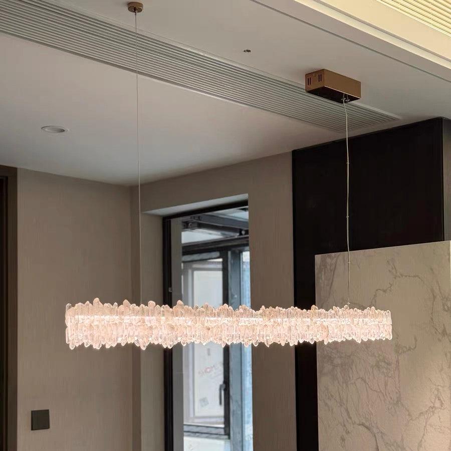 Modern Style Linear Natural Crystal Chandelier-MEET LIGHTING