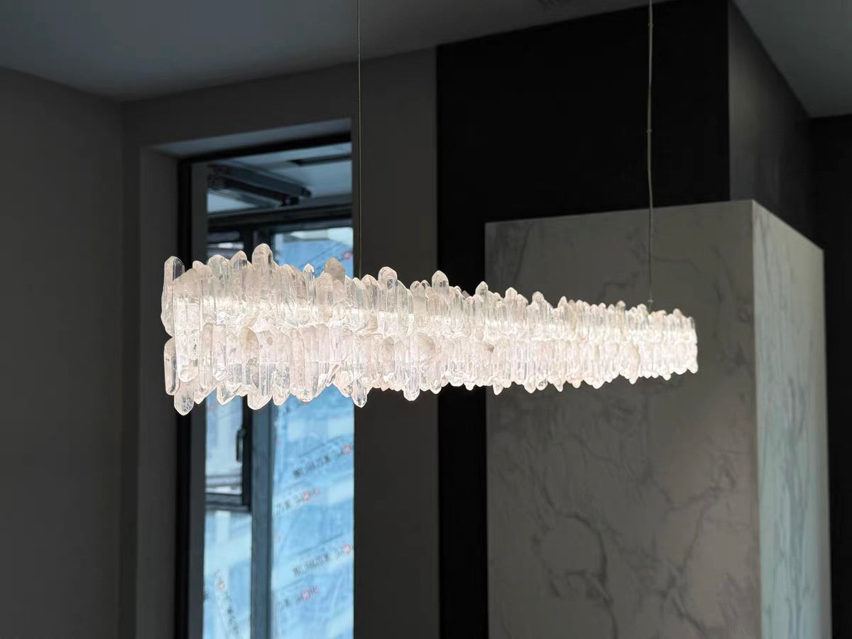 Modern Style Linear Natural Crystal Chandelier-MEET LIGHTING
