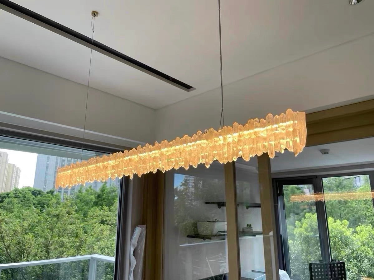 Modern Style Linear Natural Crystal Chandelier-MEET LIGHTING