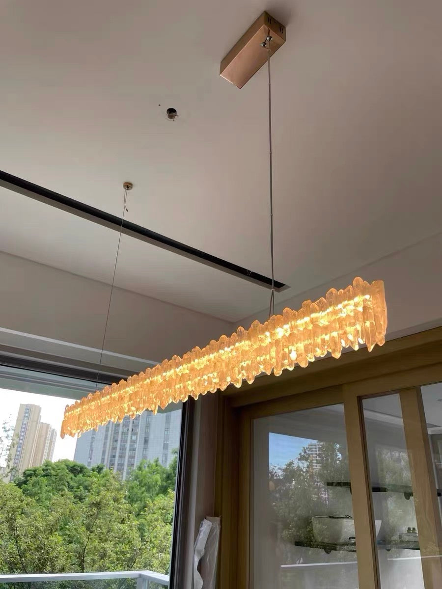 Modern Style Linear Natural Crystal Chandelier-MEET LIGHTING