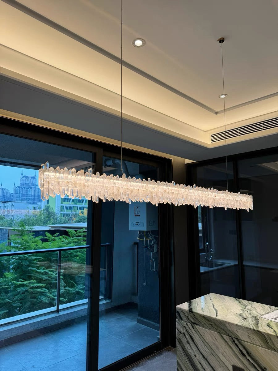 Modern Style Linear Natural Crystal Chandelier-MEET LIGHTING