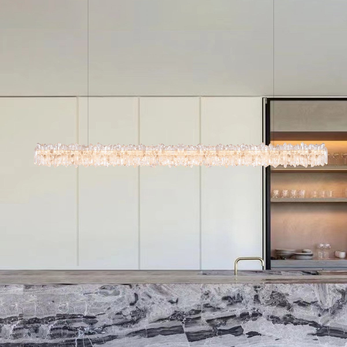 Modern Style Linear Natural Crystal Chandelier-MEET LIGHTING