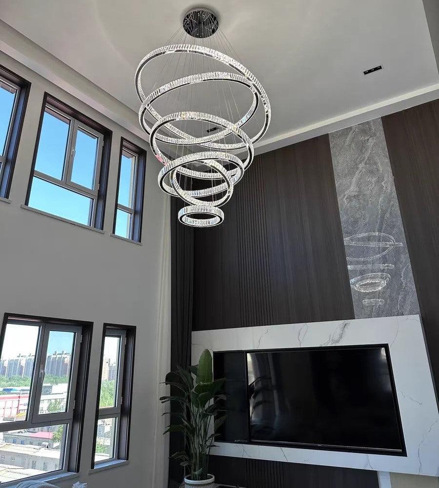 Modern Front Entryway Chandelier 3/4/5/6/7 Rings Crystal Gold/ Chrome Finish Ceiling Lamp-MEET LIGHTING