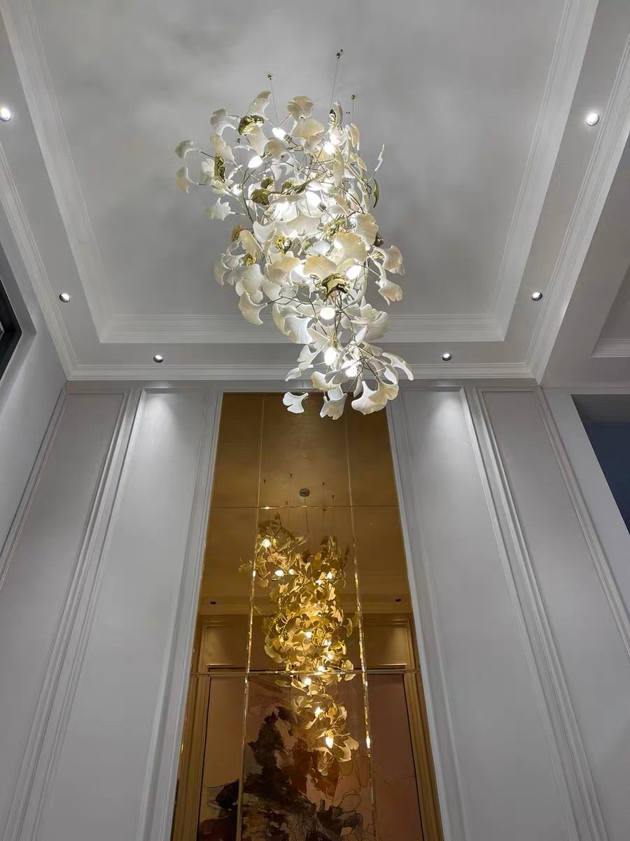 Ceramics Ginkgo Leaves Twig Chandelier Tree Branch Shaped Pendant Light For High Ceiling Living Room Hotel Hall-MEET LIGHTING