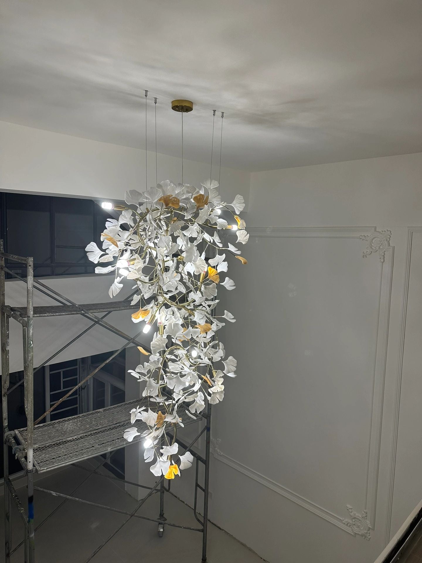 Ceramics Ginkgo Leaves Twig Chandelier Tree Branch Shaped Pendant Light For High Ceiling Living Room Hotel Hall-MEET LIGHTING