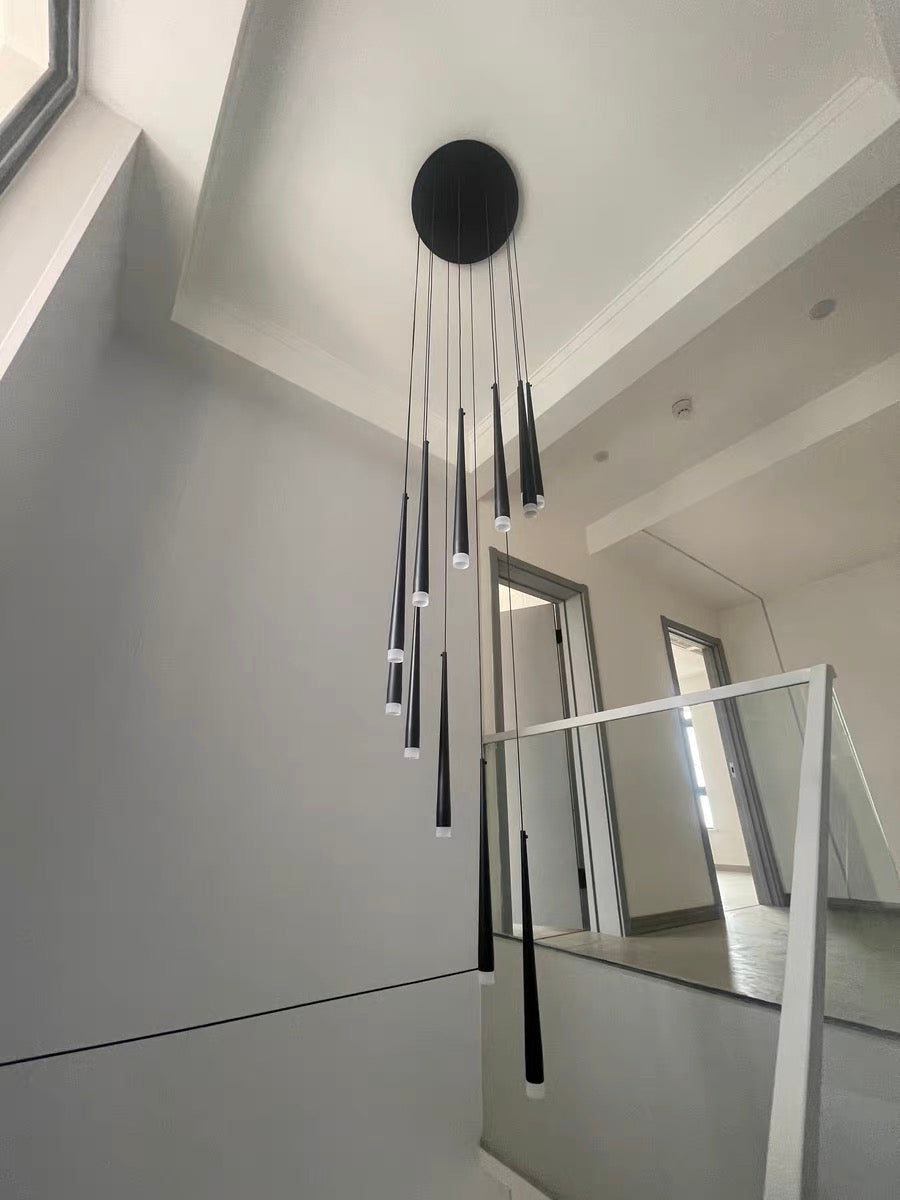Minimalism Black Metal Ceiling Pendant Lighting Fixture For Staircase in Gold/ Black Finish