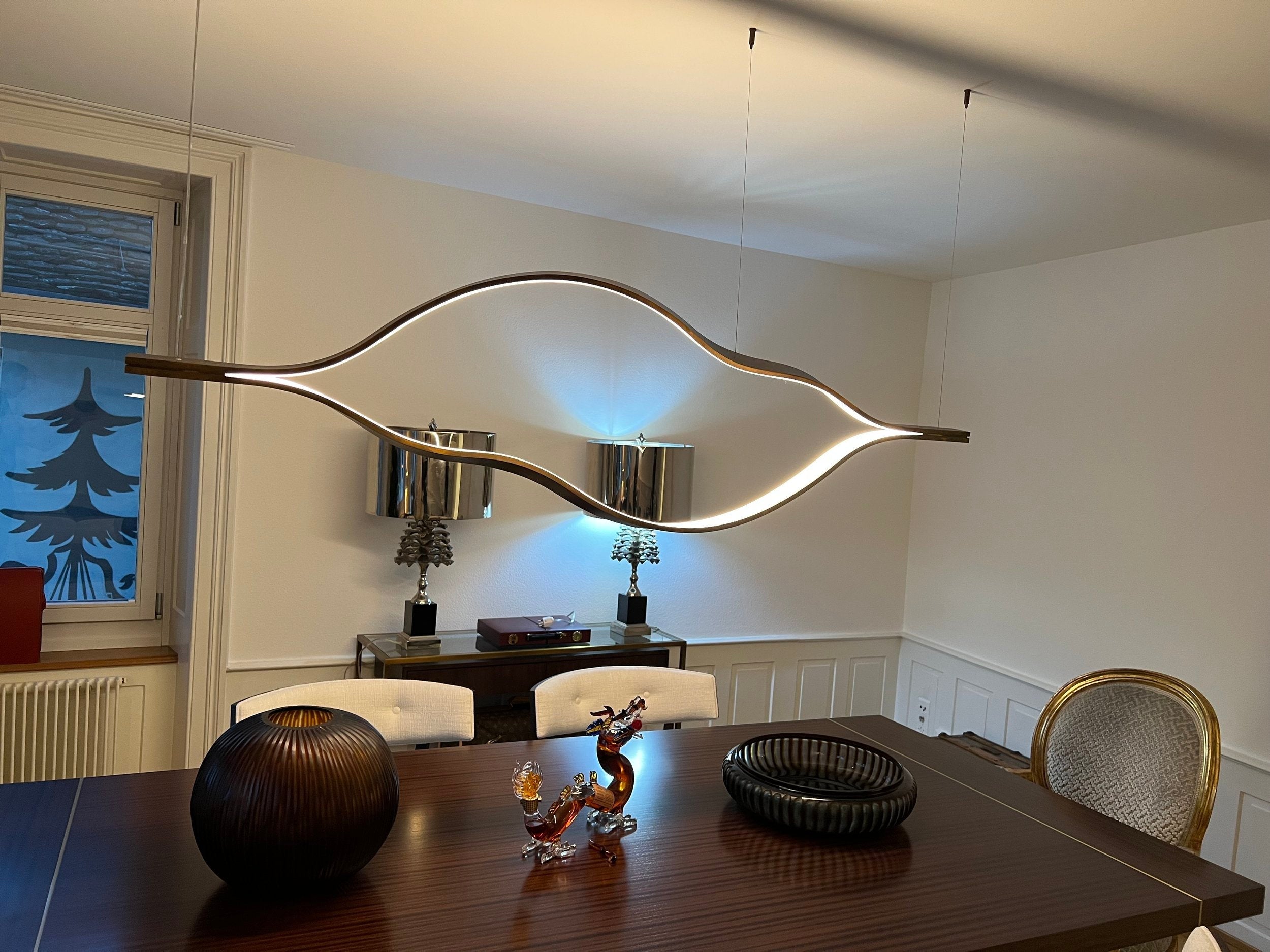 Modern Simple Brass Waving Chandelier for Living/Dining Room/Kitchen Island-MEET LIGHTING