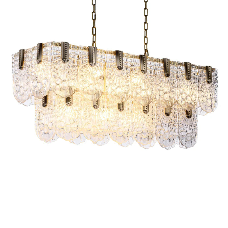 Jacques Brass Crystal Rectangle Chandelier-MEET LIGHTING