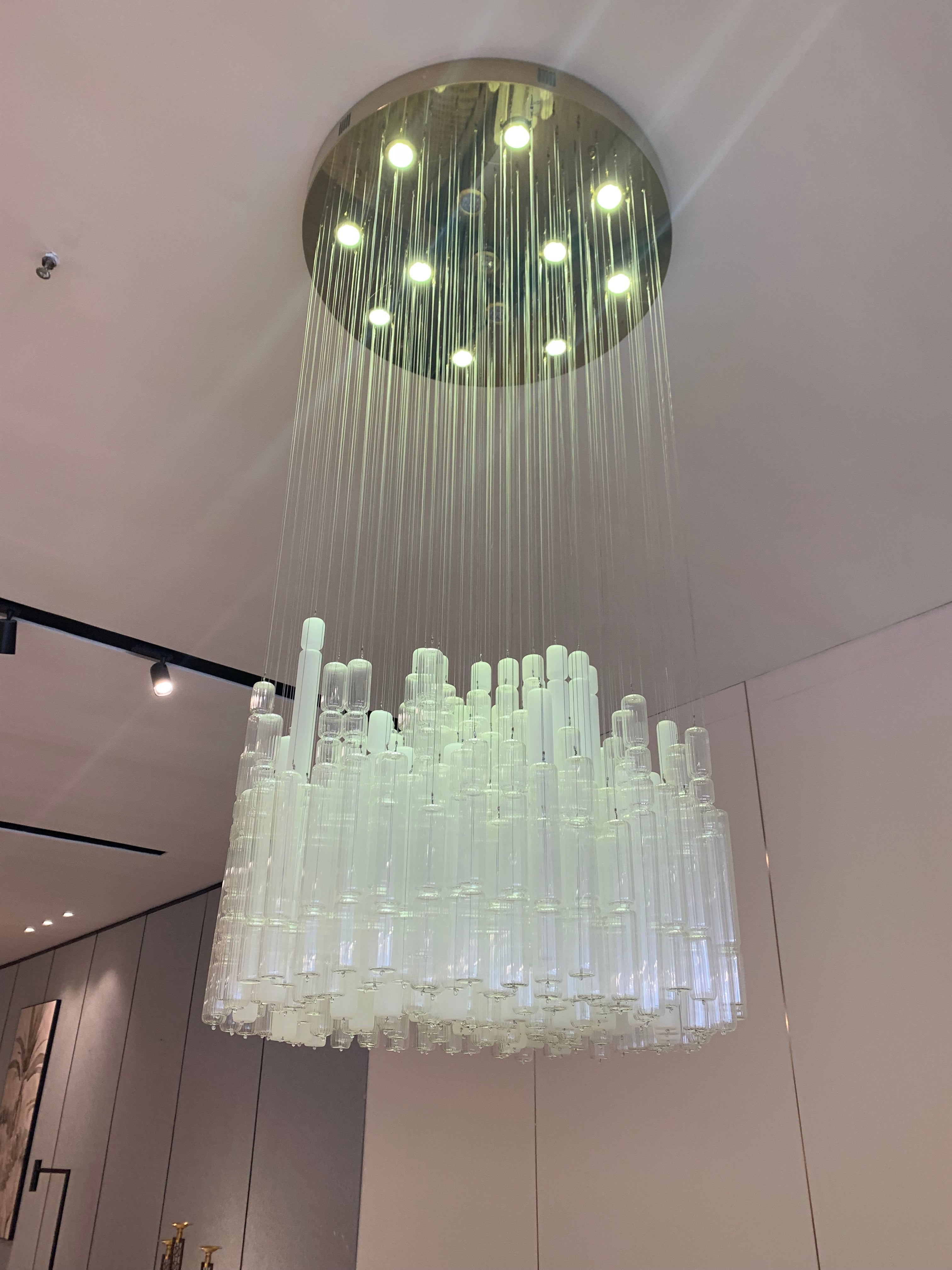 Modern Creative Art Design White&Transparent Tube Chandelier for Staircase/Foyer/Living Room-MEET LIGHTING