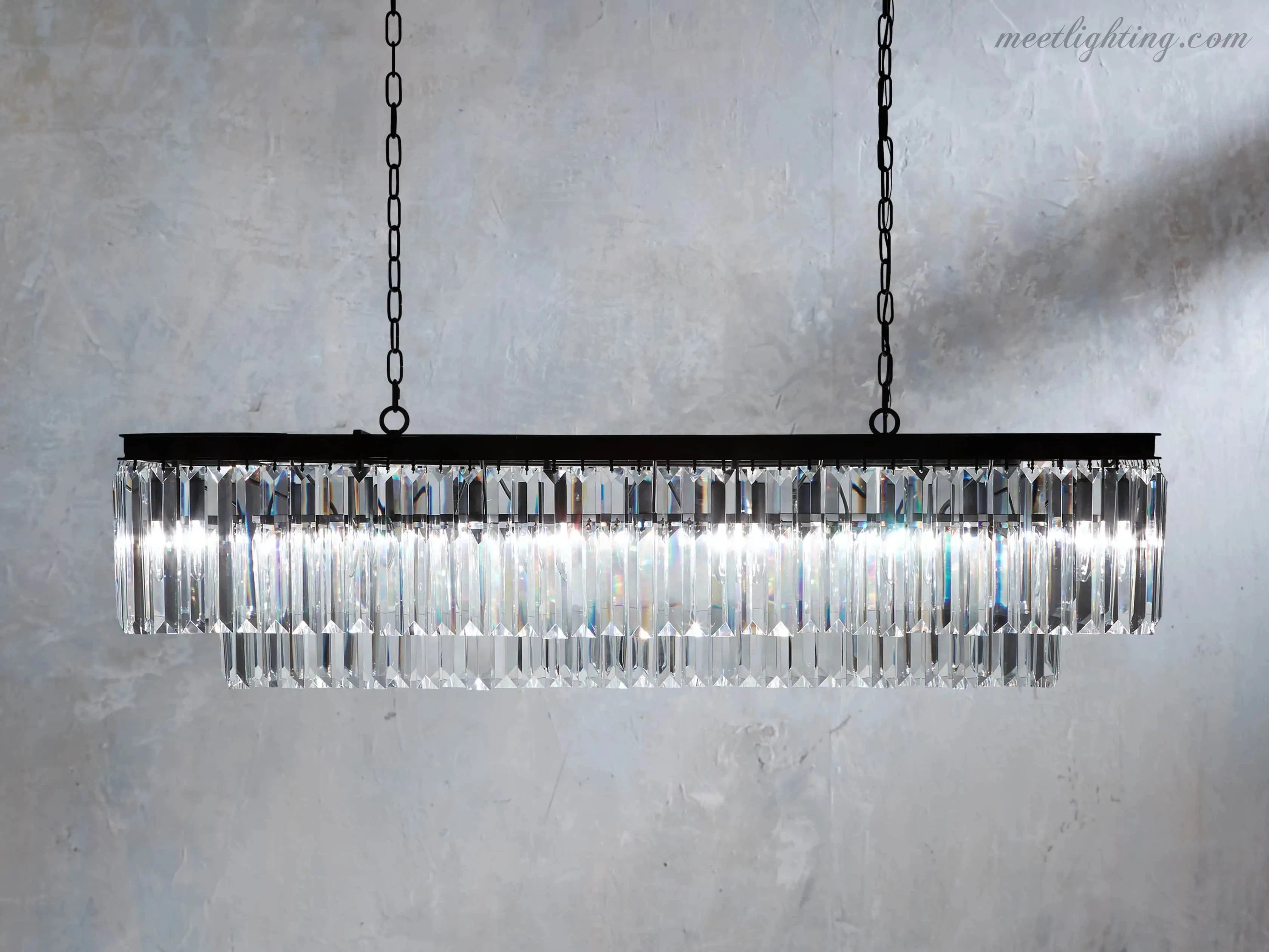 Leyland Tiered Rectangular Crystal Chandelier-MEET LIGHTING