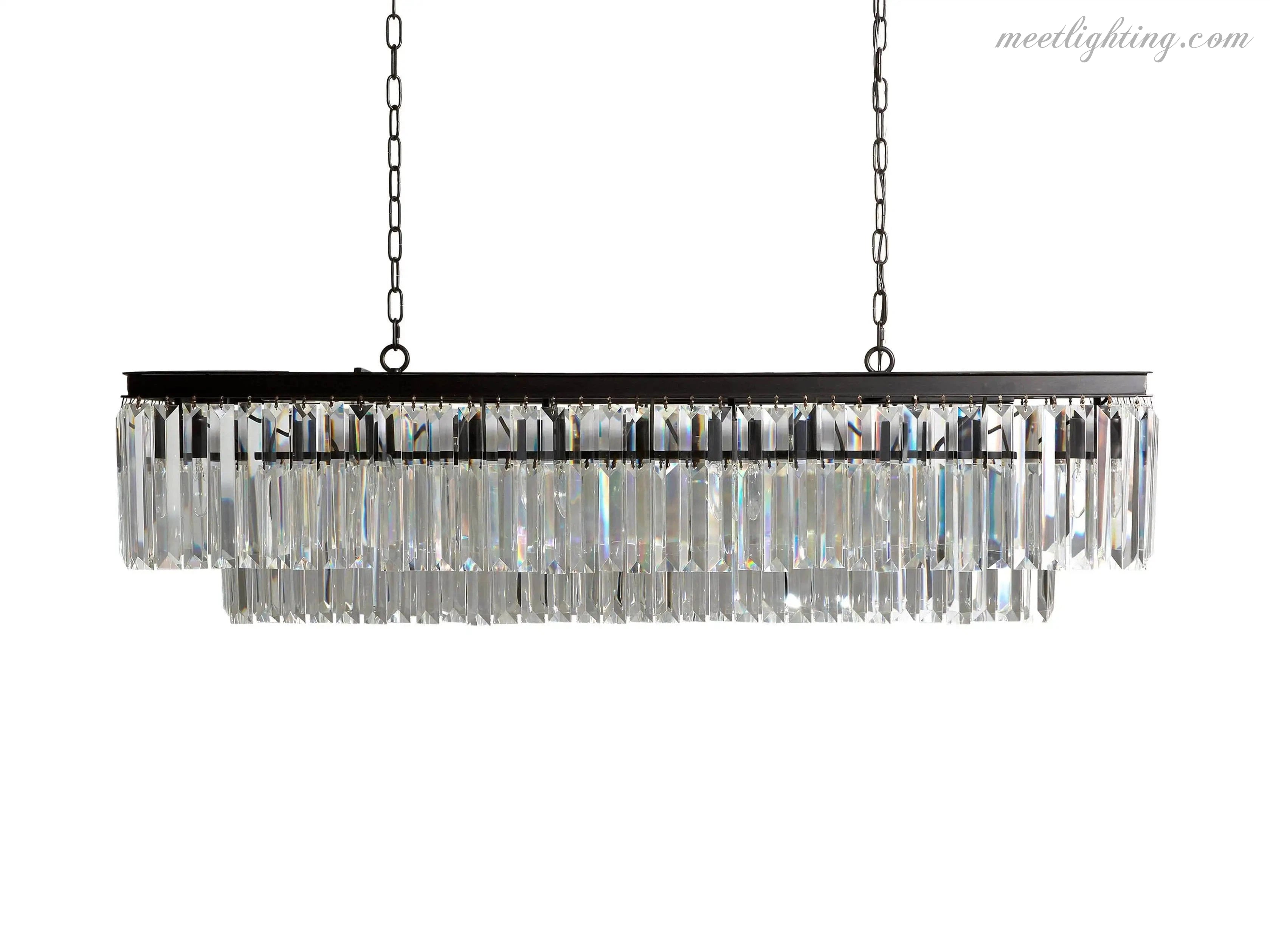 Leyland Tiered Rectangular Crystal Chandelier-MEET LIGHTING