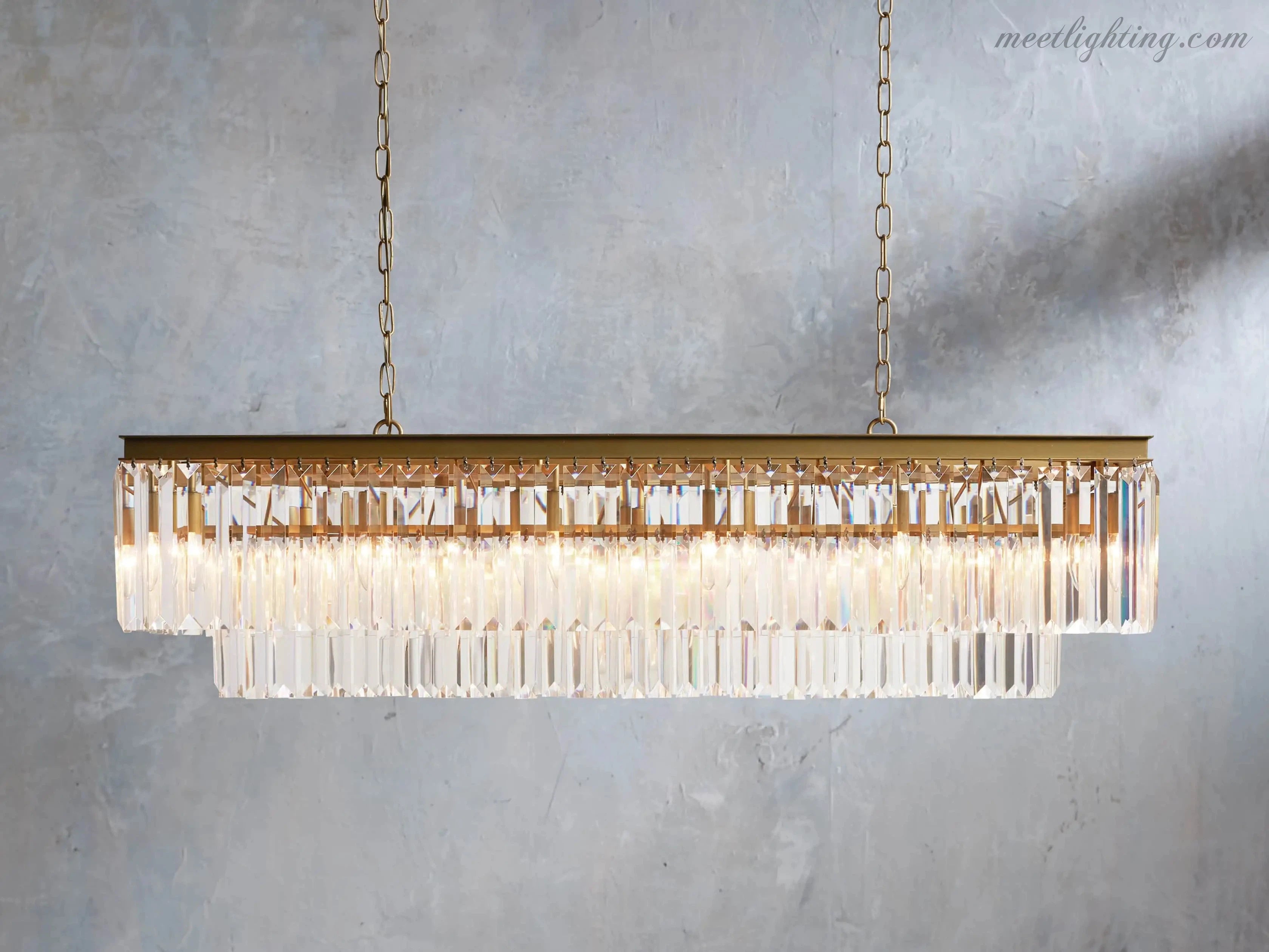 Leyland Tiered Rectangular Crystal Chandelier-MEET LIGHTING