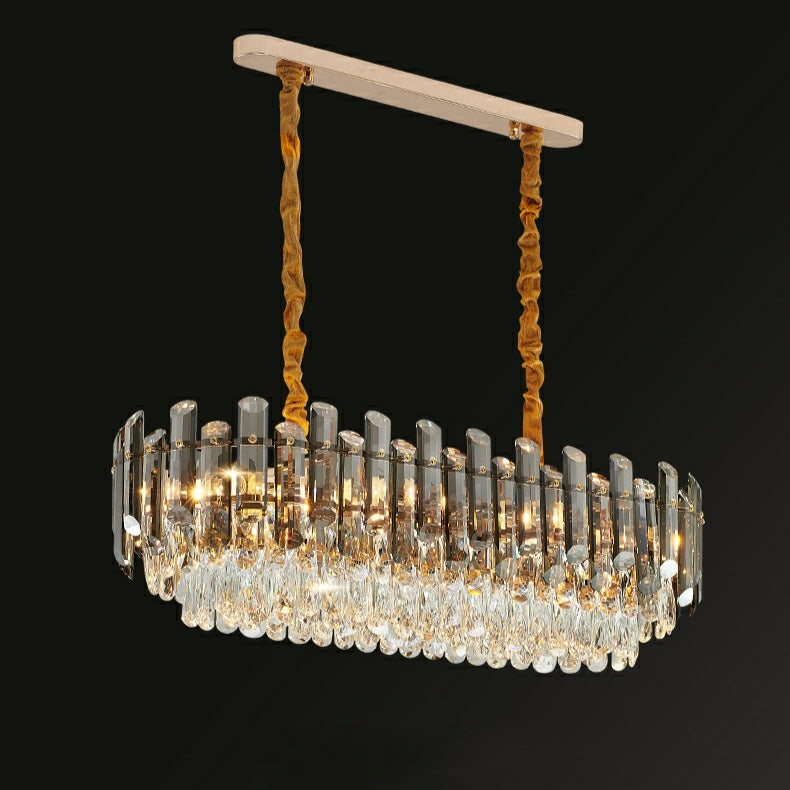Smoke Gray Crystal Chandelier Flush Mounted Ceiling Light Fitxture Set for Dining Room/Living Room-MEET LIGHTING