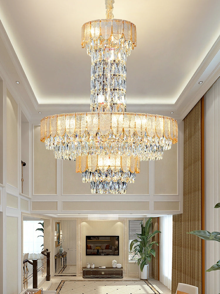 Restaurant/ Hotel Chandelier Foyer Duplex High Ceiling Light Fixture For Staircase/ Living Room In Gray/ Amber/ Blue Trimmed-MEET LIGHTING
