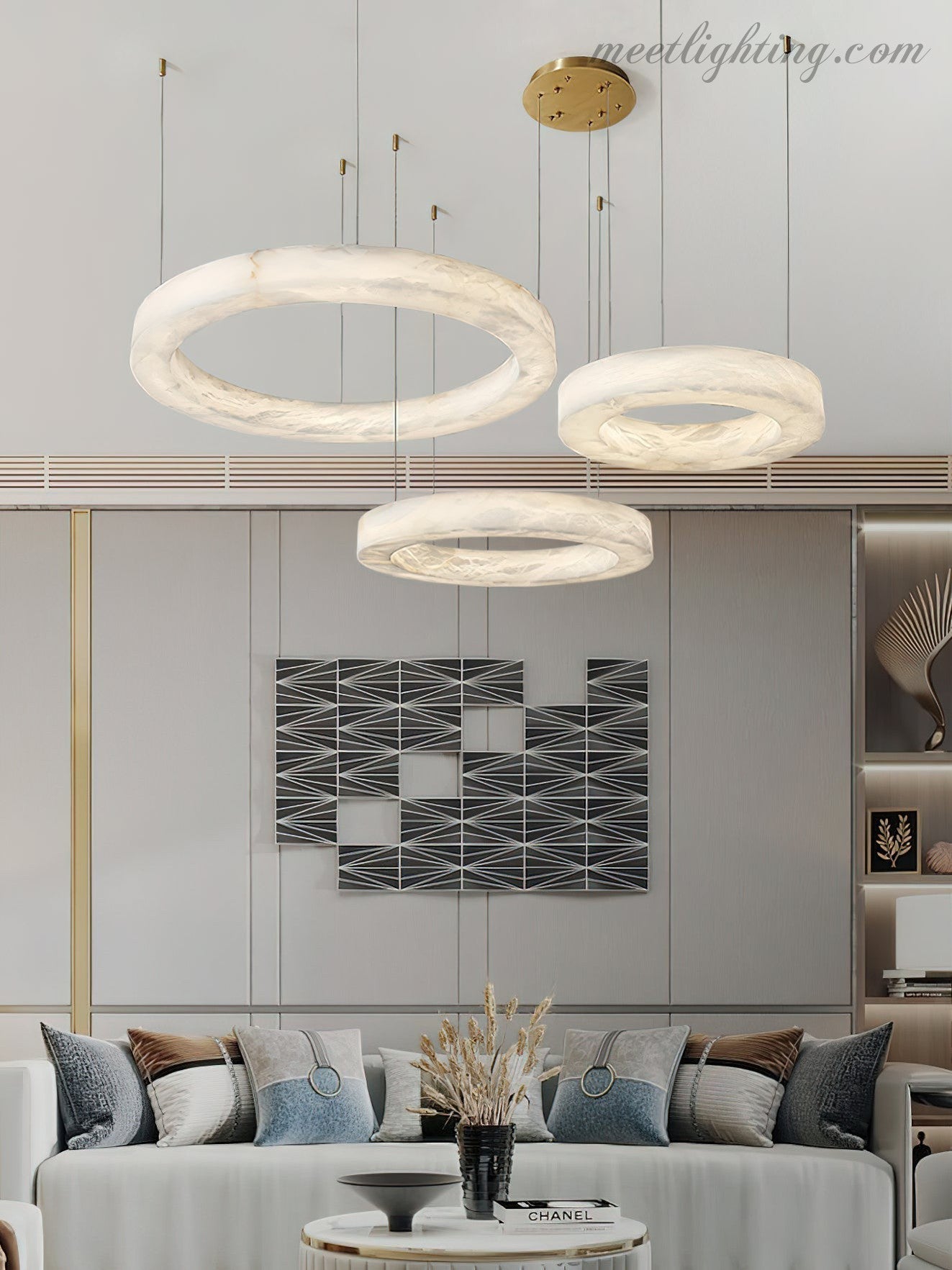 Modern Alabaster Ring Chandelier Halo Chandelier For Living Room-MEET LIGHTING