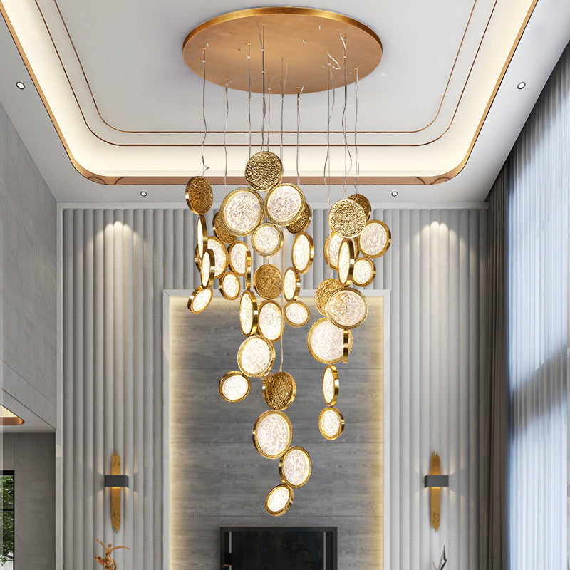 Modern Copper LED Circular Luxury Light Fixture. Staircase Chandelier-MEET LIGHTING