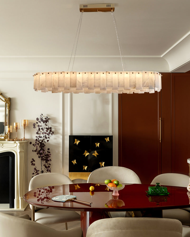 2-Tier Round Alabaster Chandelier in Brass with high ceiling home decor