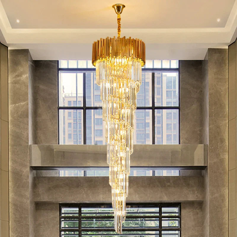 Luxury Gold Spiral Crystal Chandelier for Staircase/Foyer/Entryway-MEET LIGHTING