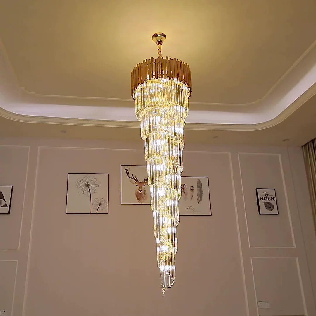 Luxury Gold Spiral Crystal Chandelier for Staircase/Foyer/Entryway-MEET LIGHTING