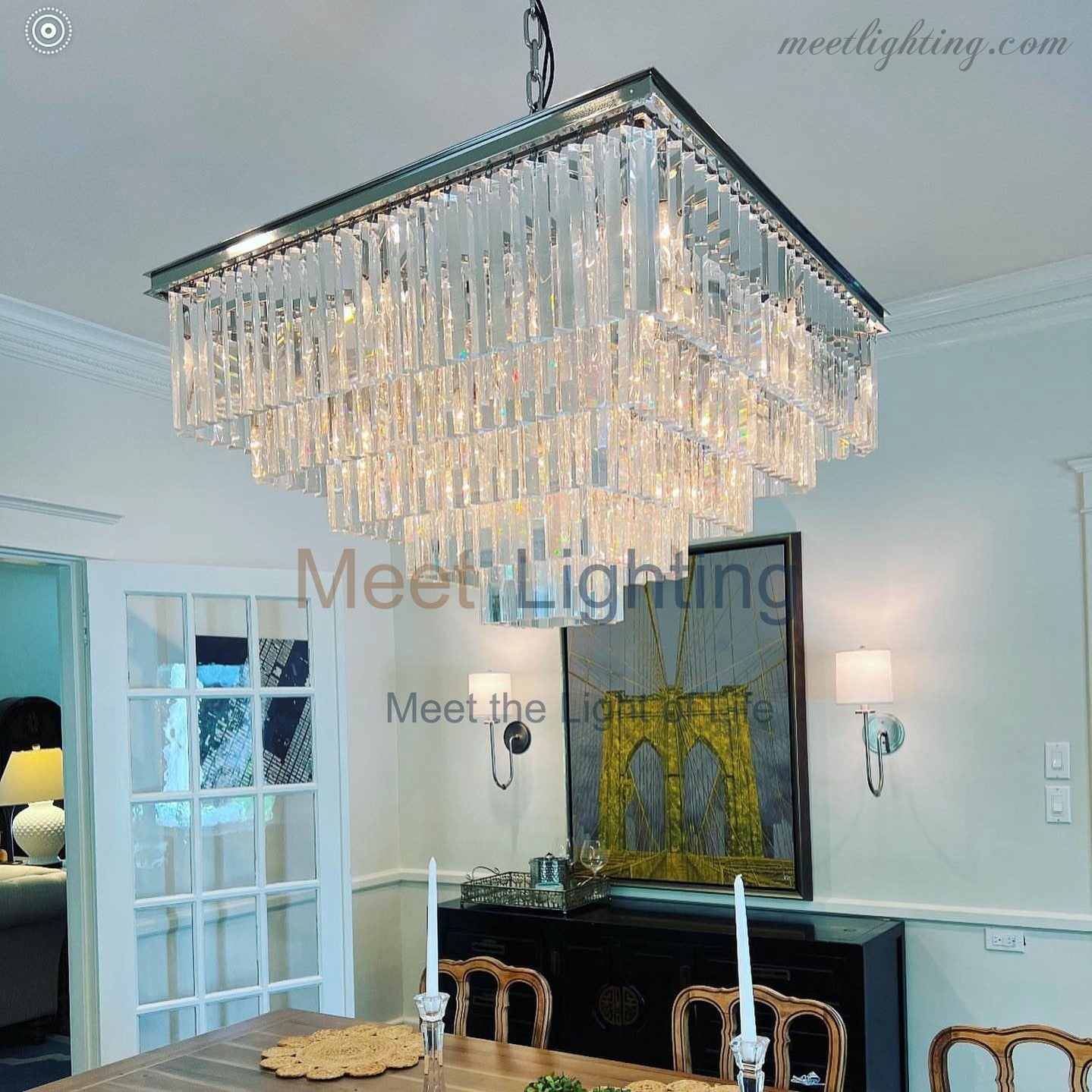 Odeom 3-Layer Crystal Square Chandelier 22"-MEET LIGHTING