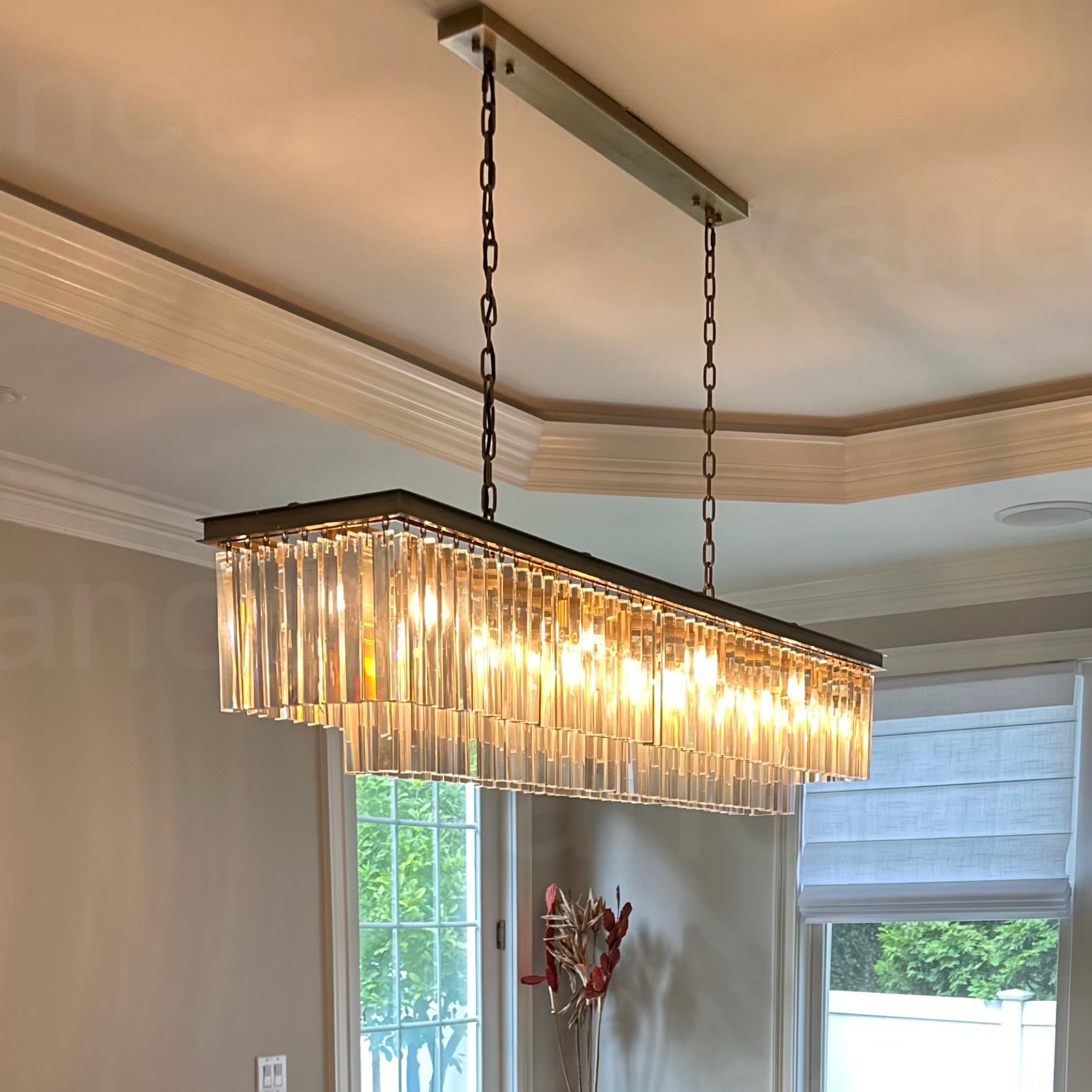 Odeom Crystal 2-Layer Rectangle Chandelier-MEET LIGHTING