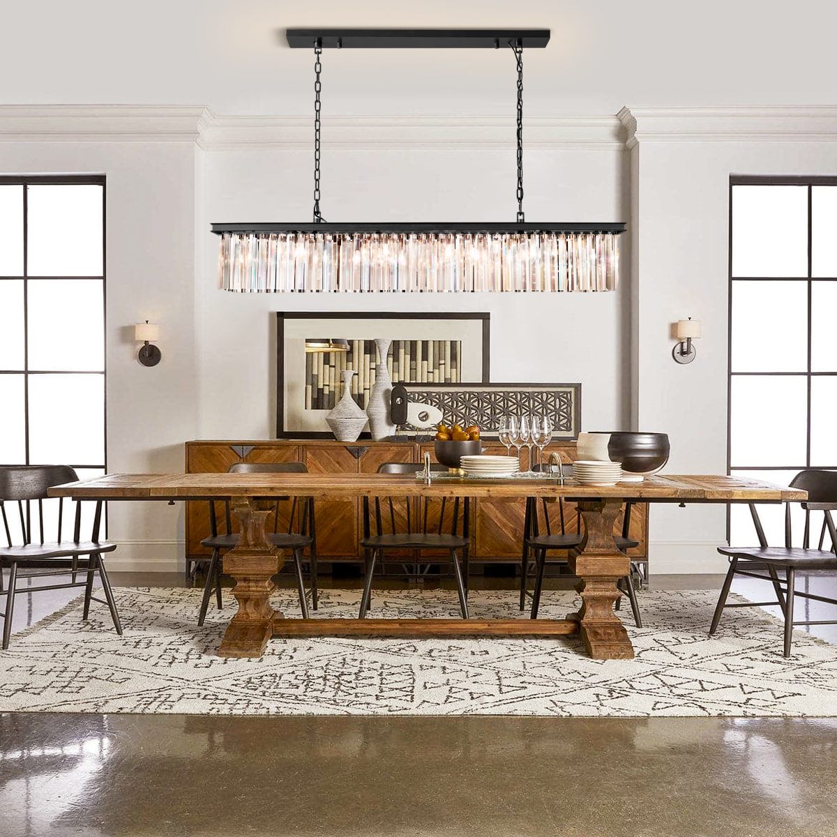 Odeom Crystal Rectangular Chandelier 59“-MEET LIGHTING