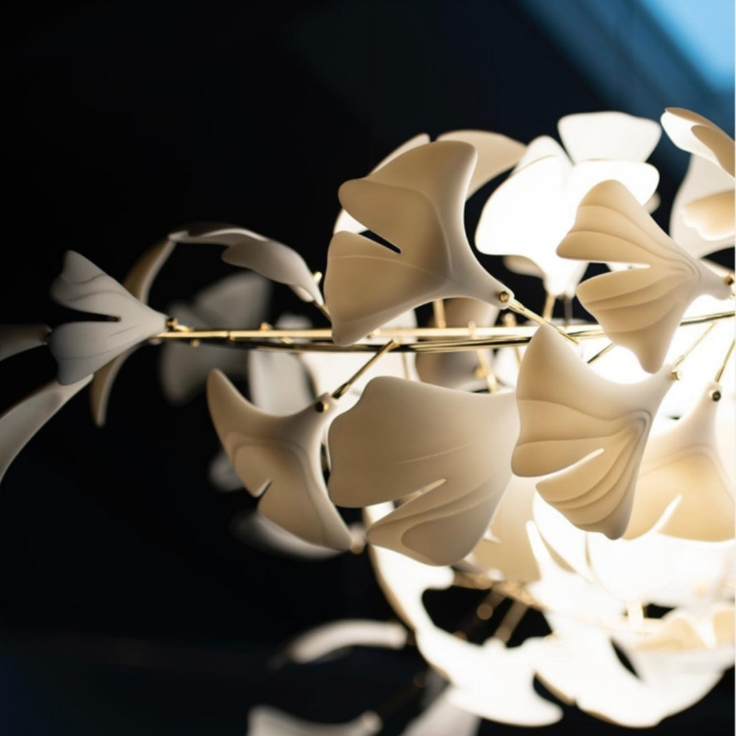 Ceramics Ginkgo Leaves Twig Chandelier Tree Branch Shaped Pendant Light For High Ceiling Living Room Hotel Hall-MEET LIGHTING